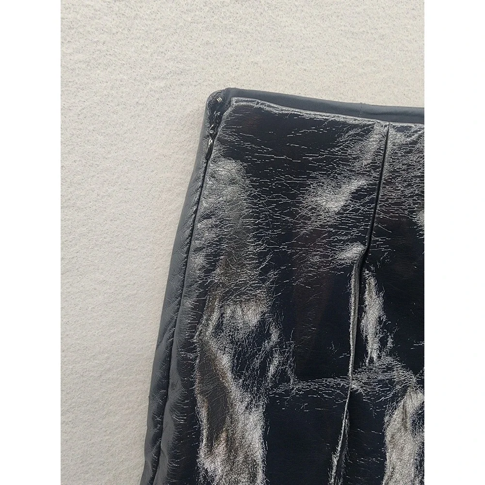 Abercrombie & Fitch Vegan Leather Metallic Crackle Mini Skort Silver Black Med‎